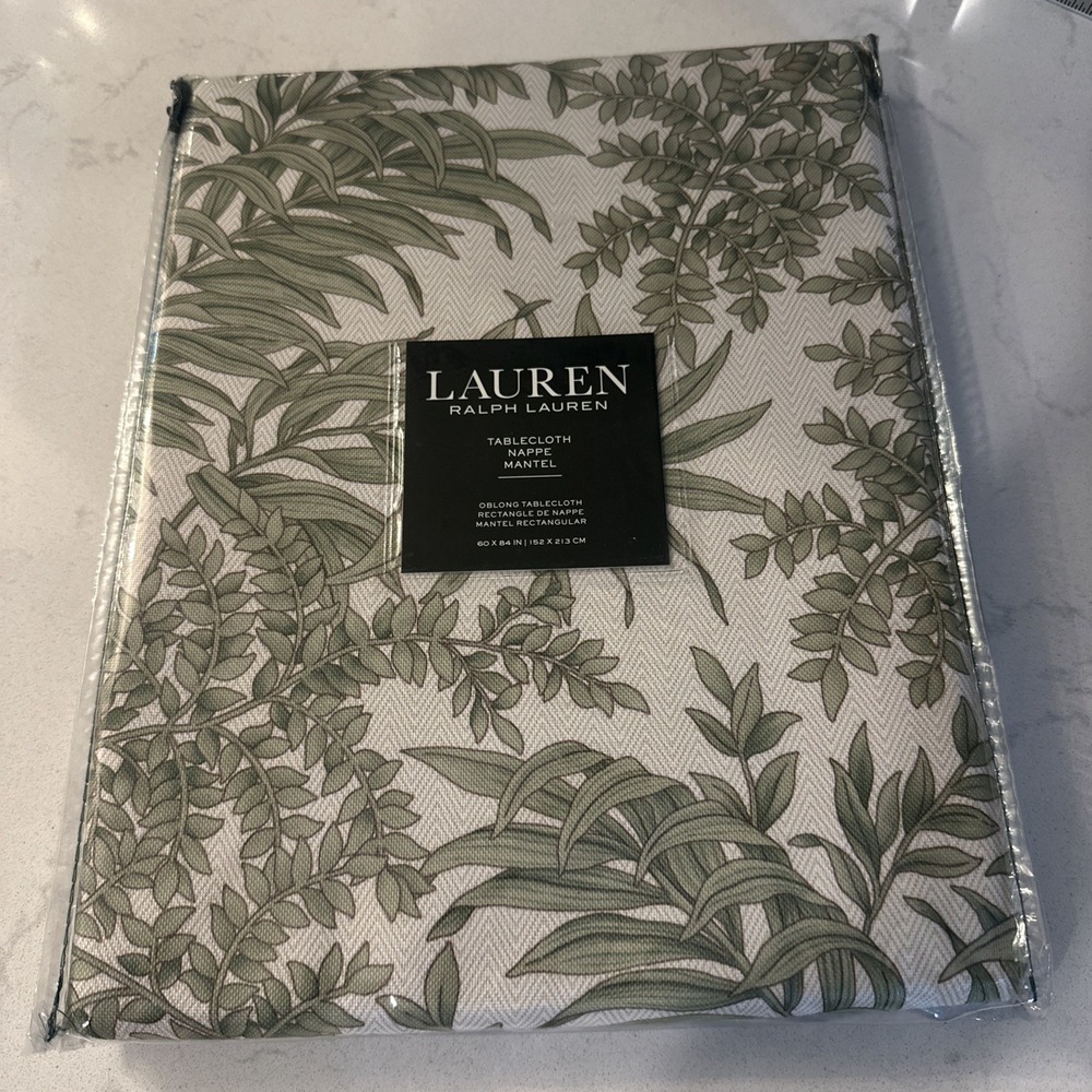 Ralph Lauren Oblong 60 x 84"  Tablecloth Palm Tropical Sage  New In Packing